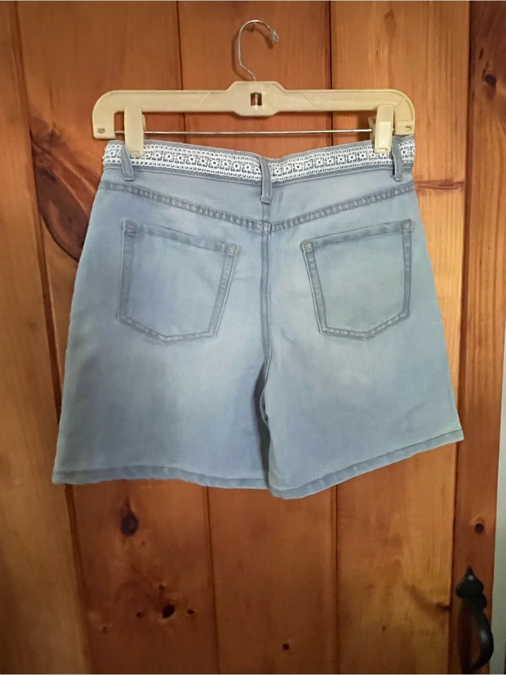 Girls Light Wash Denim Bermuda Shorts with Embroidered Waist Trim